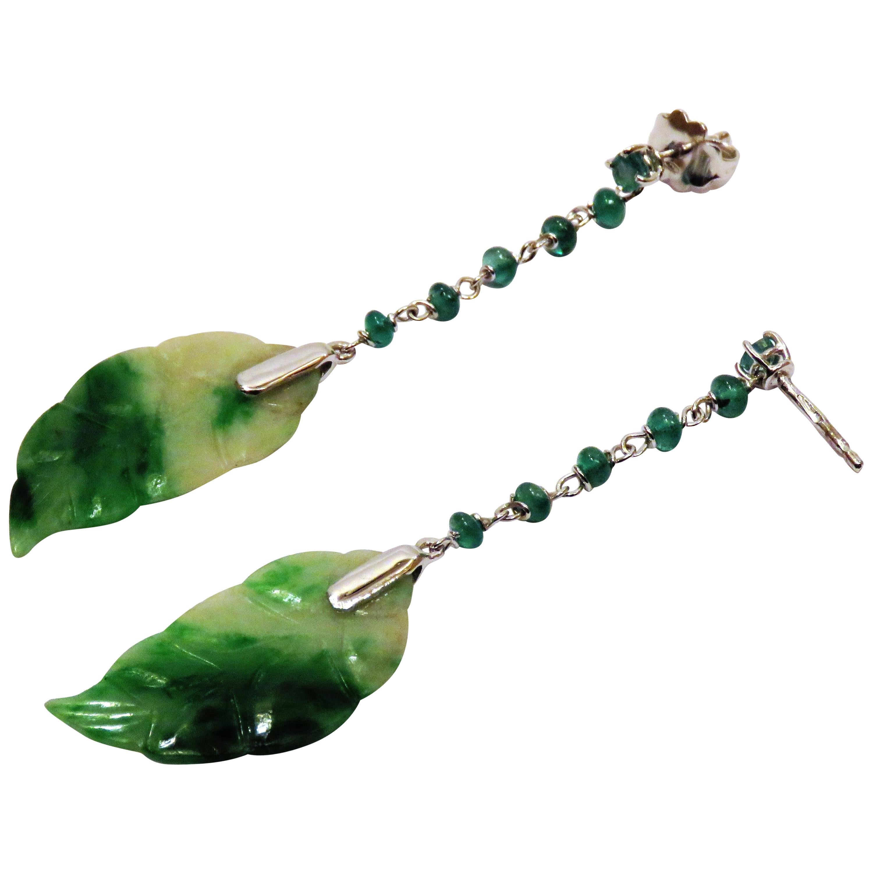 Jade Emeralds 18 Karat Gold Drop Earrings Handcraft in Italy by Botta Gioielli