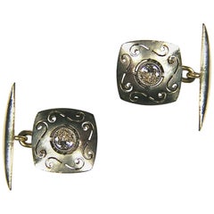 Boutons de manchette anciens en or sculptés de diamants