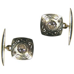 Diamonds Gold Carved Antique Cufflinks