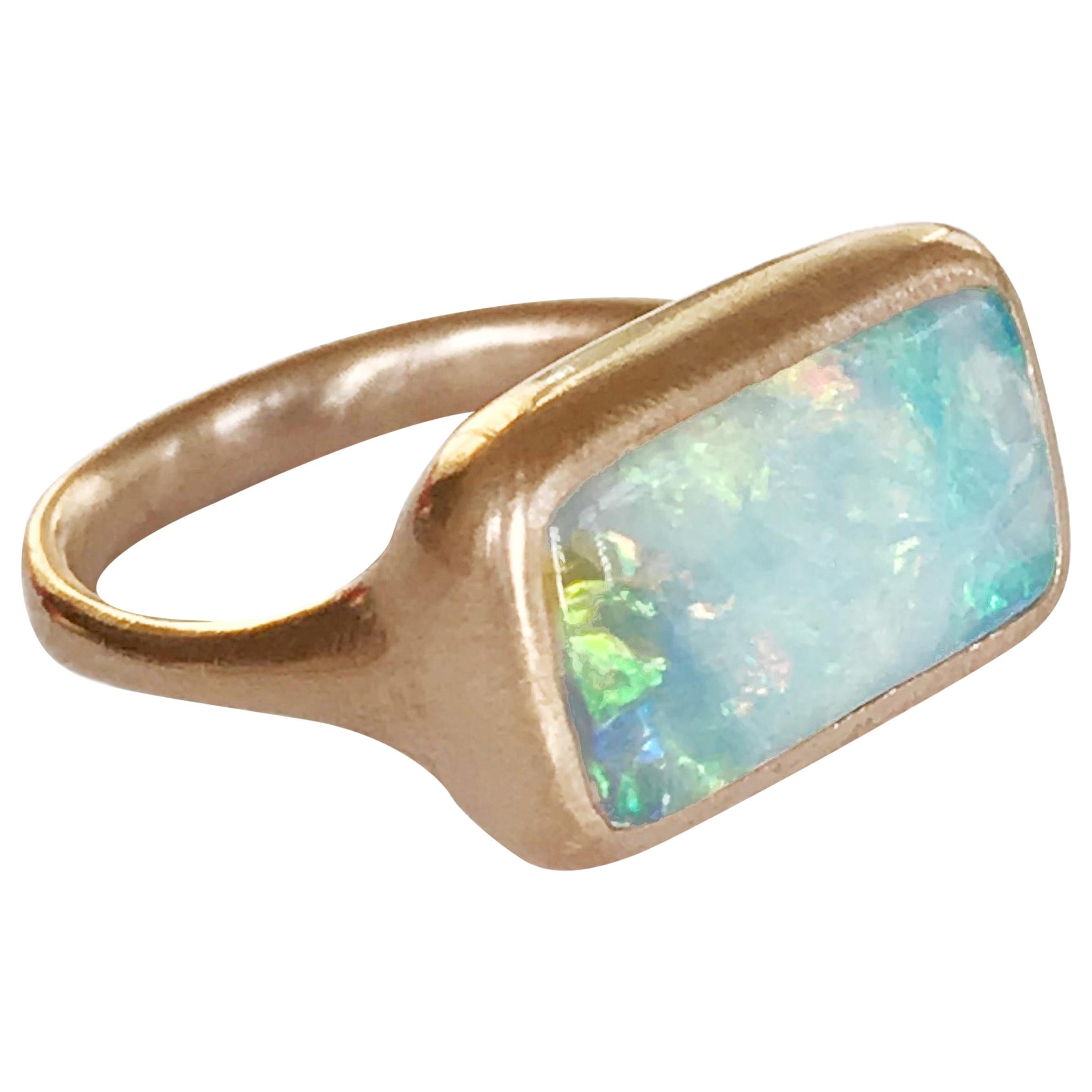 Dalben Rectangular Australian Boulder Opal Rose Gold Ring