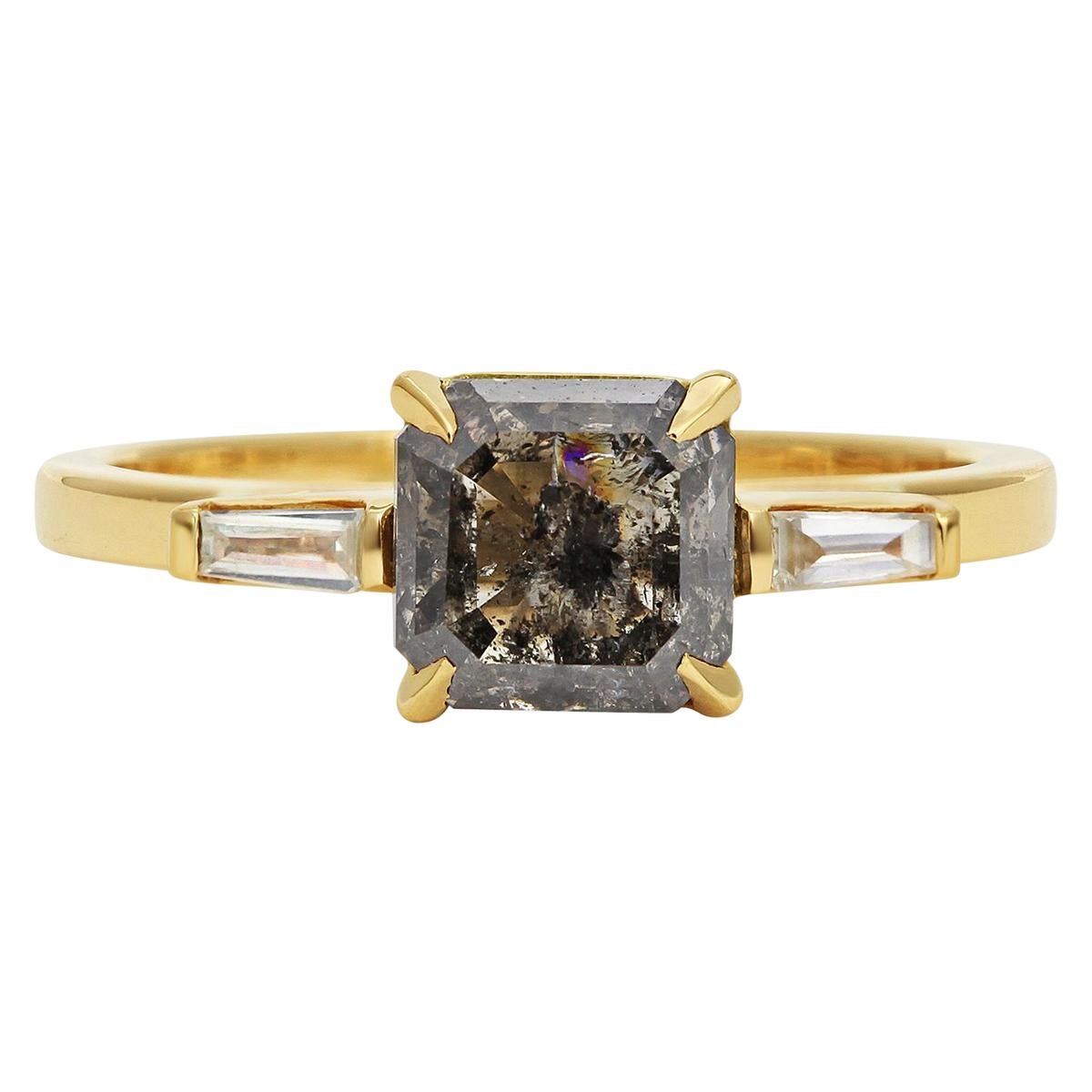 Rachel Boston 18ct Yellow Gold and Asscher Cut Imperfect Diamond Ring For Sale