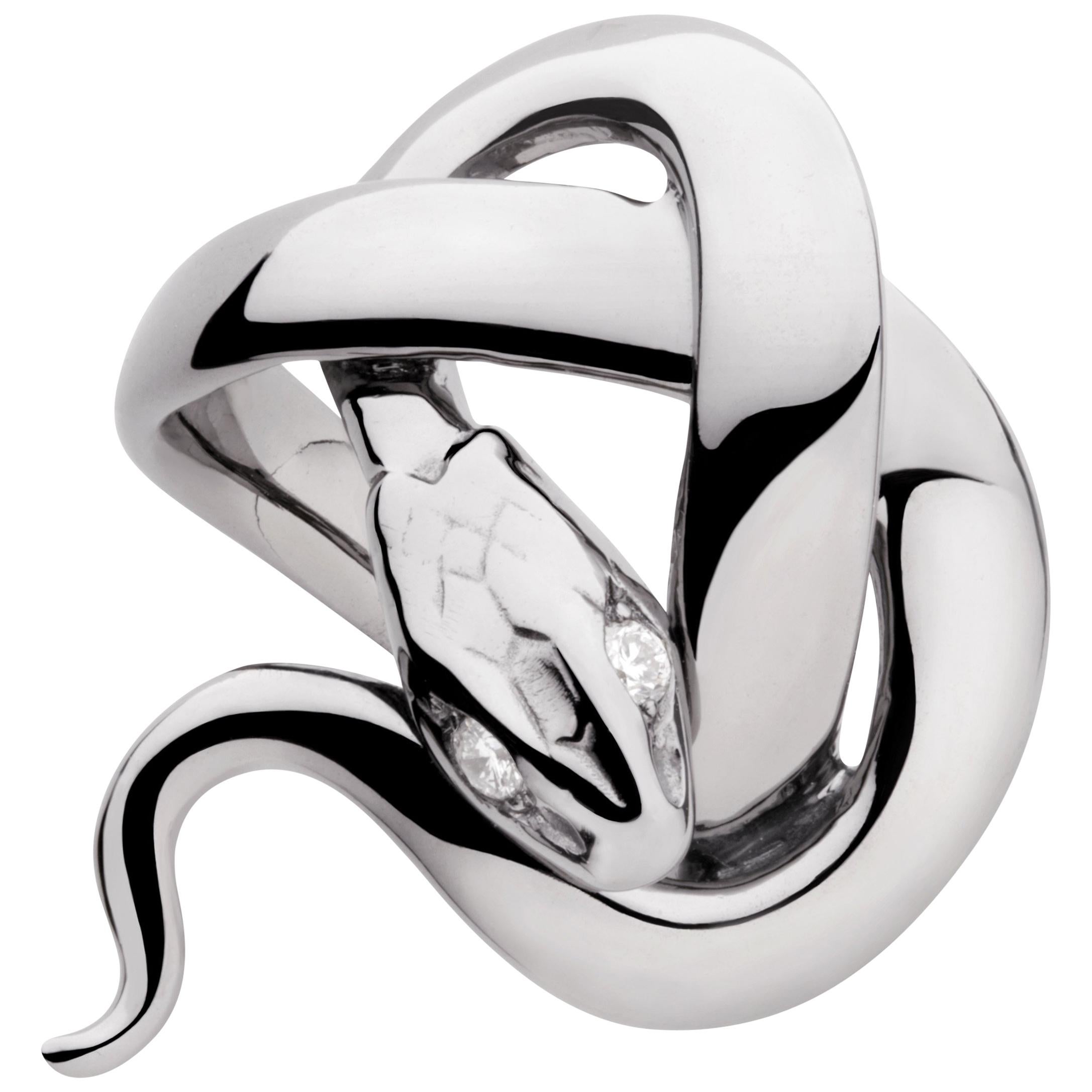 Sylvie Corbelin Signature Snake Ring in Patinated Silver and Diamonds For Sale