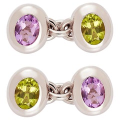 Cufflinks 18 Carat White Gold with Peridots and Amethysts