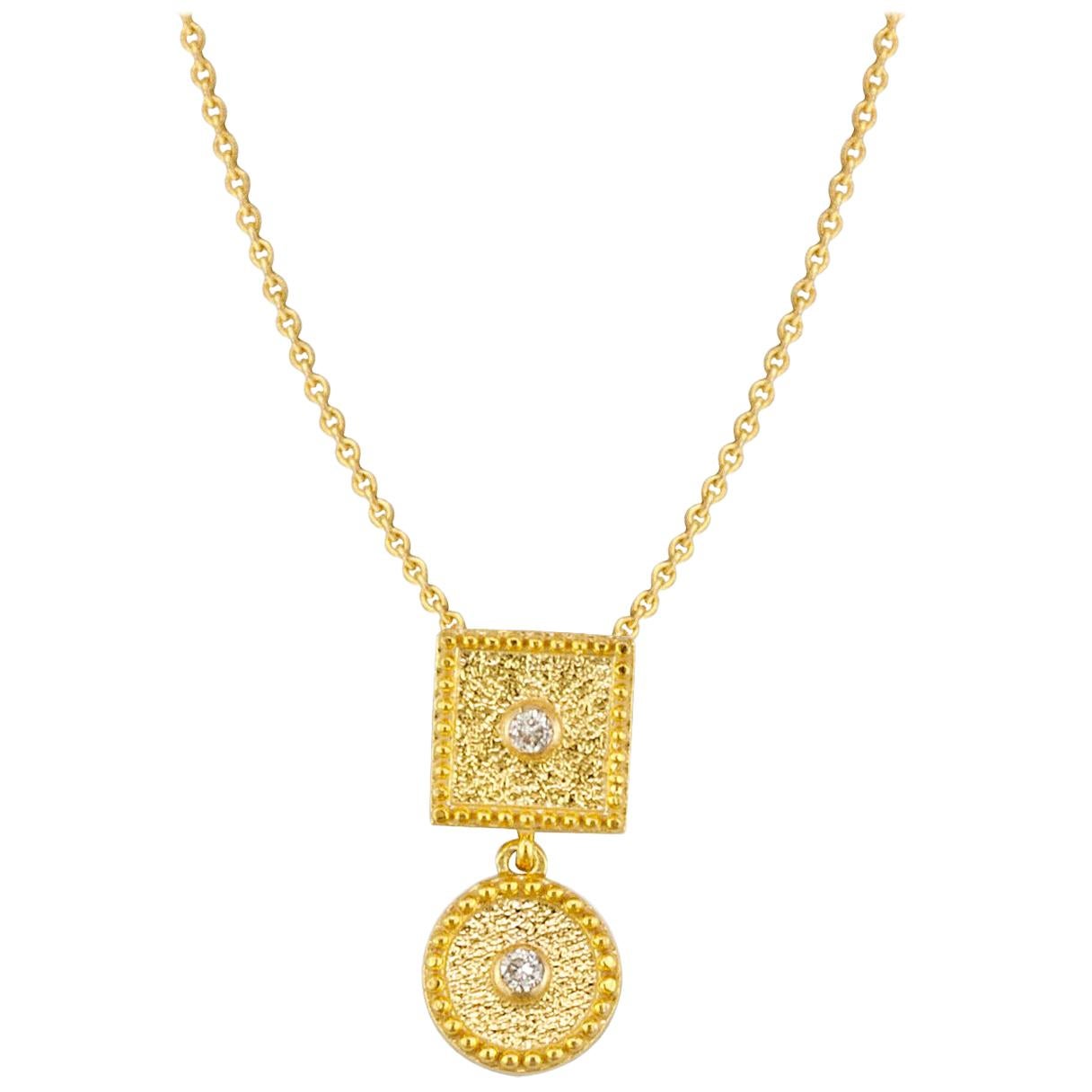 Georgios Collection 18 Karat Yellow Gold Small Diamond Pendant With Granulation