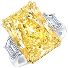 GIA Certified 17.01 Carat Fancy Yellow Radiant VS2 Diamond Engagement Ring