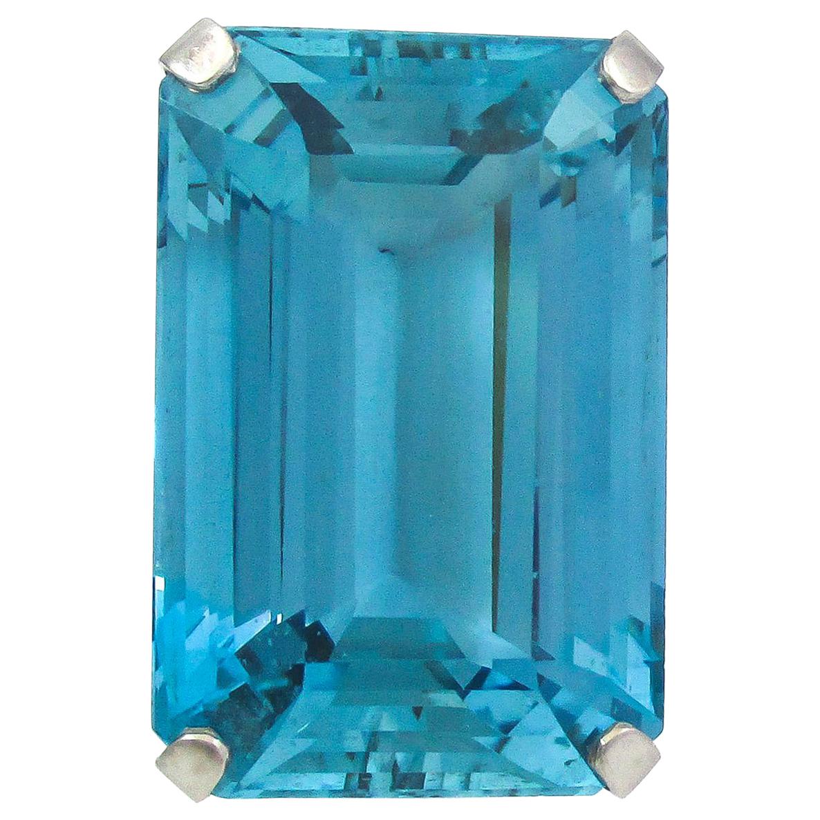 Stunning 45.50 Carat Rare Santa Maria Blue Color Aquamarine Retro Platinum Ring