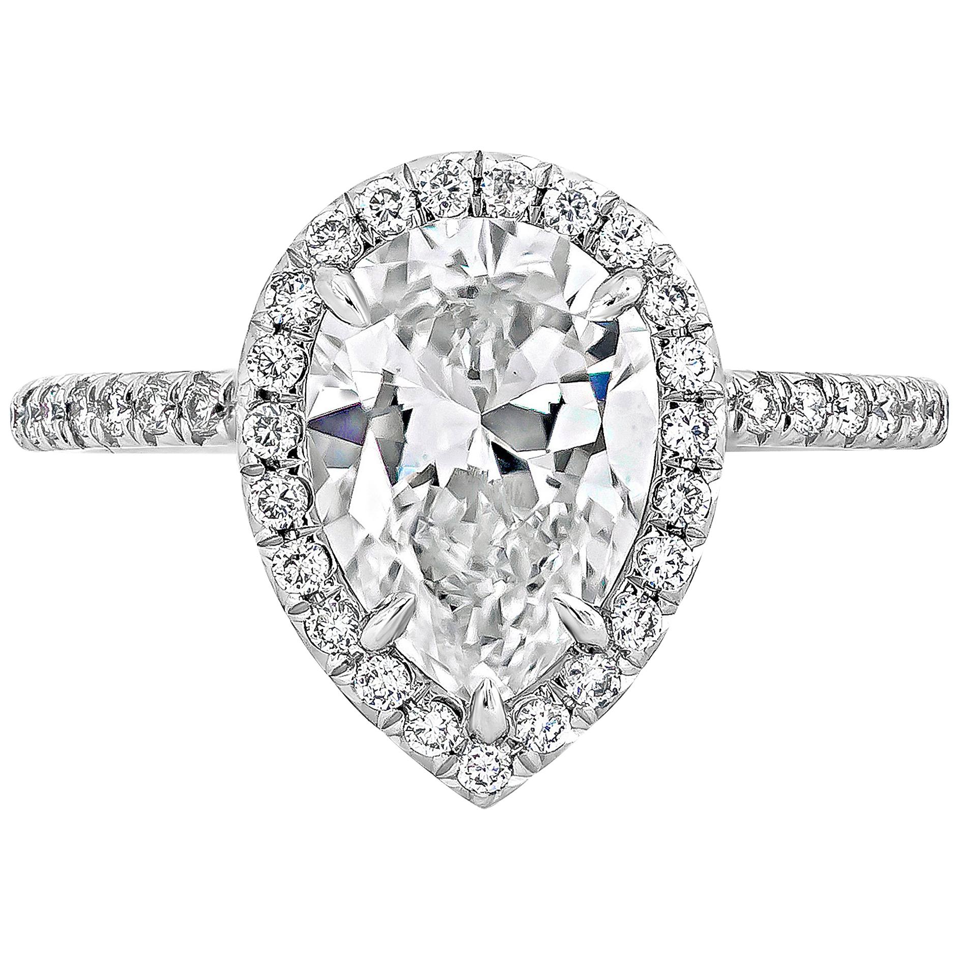 Roman Malakov GIA Certified 2.01 Carat Pear Shape Diamond Halo Engagement Ring
