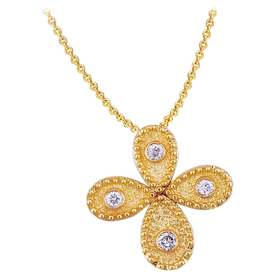 Georgios Collection 18 Karat Yellow Gold Diamond Granulation Cross with Chain 