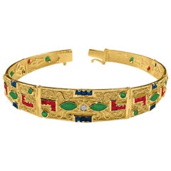Georgios Collections 18 Karat Yellow Gold Ruby Emerald Sapphire Diamond Bracelet