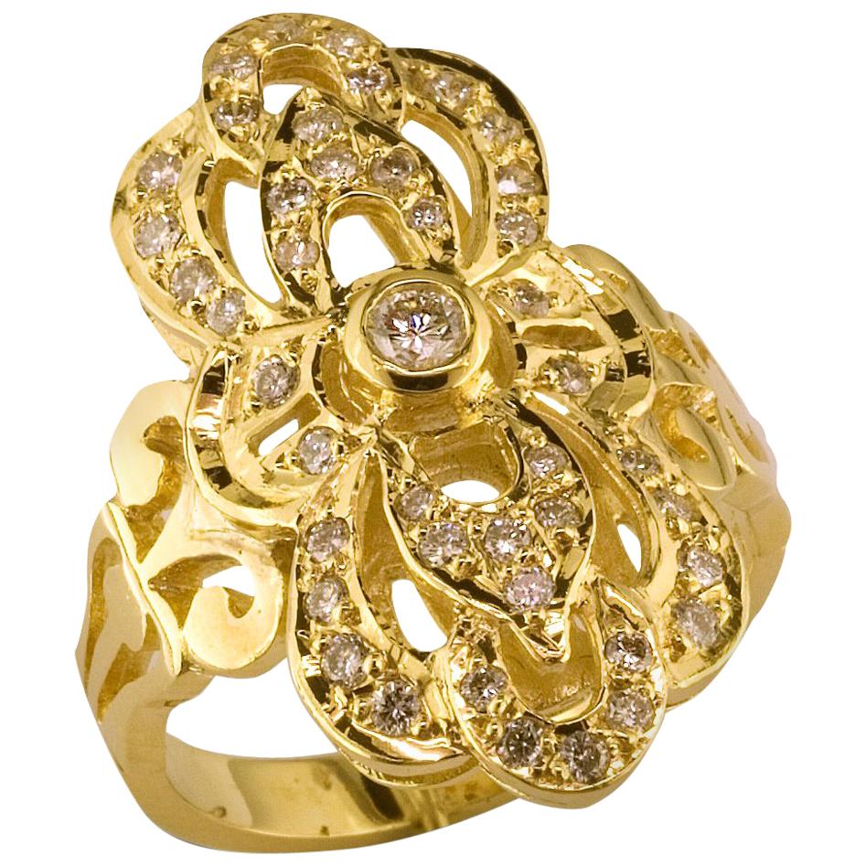 Georgios Collections 18 Karat Yellow Gold Diamond Byzantine Style Long Ring 