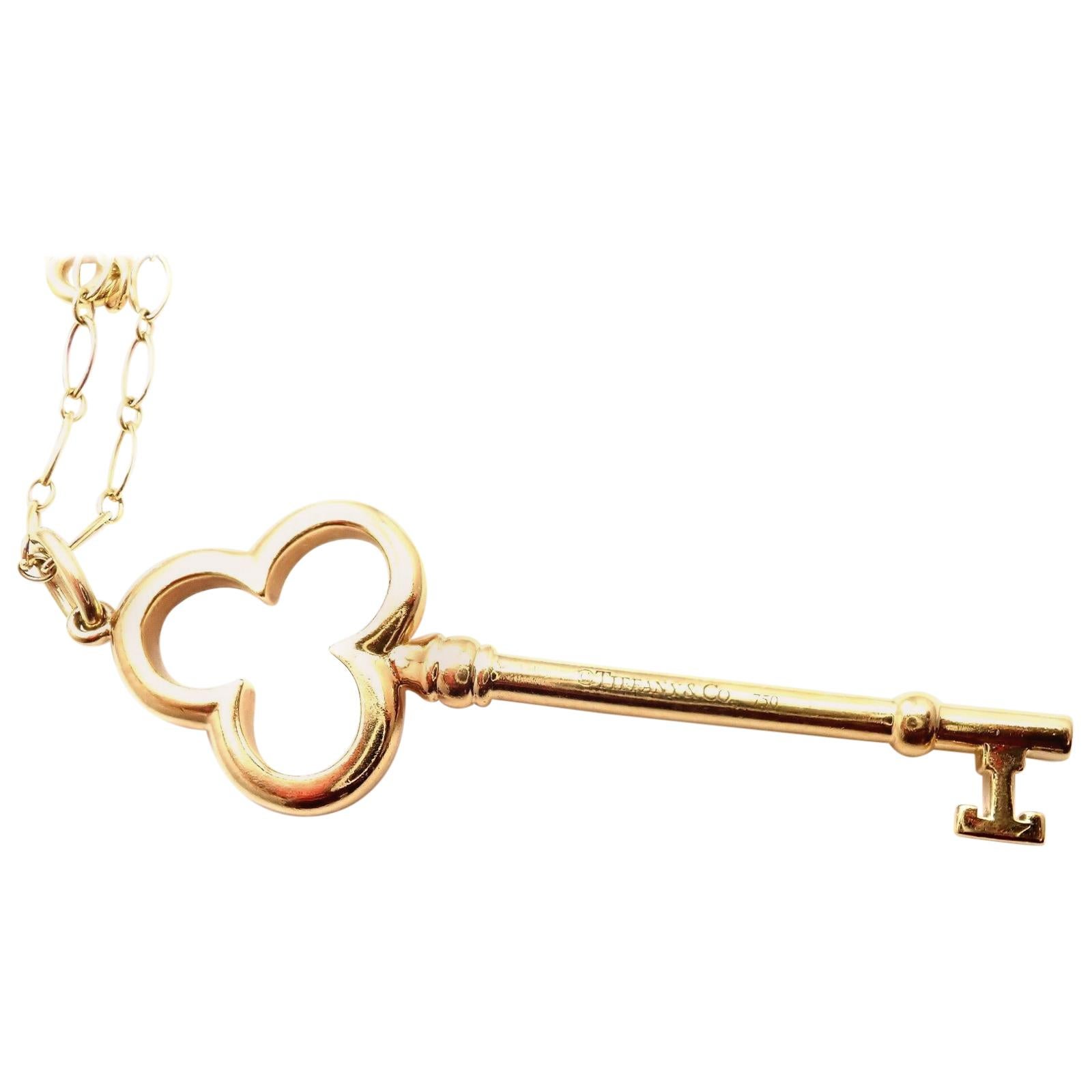Tiffany & Co. Trefoil Schlüsselanhänger Oval Gliederkette Gelbgold Halskette