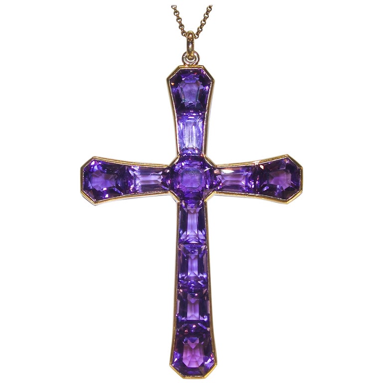 Große antike Kreuz des feinen ausgefallenen Schnitt Amethyste, um 1890 1