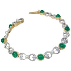 Antique Diamond, Emerald and Natural Pearl Bracelet