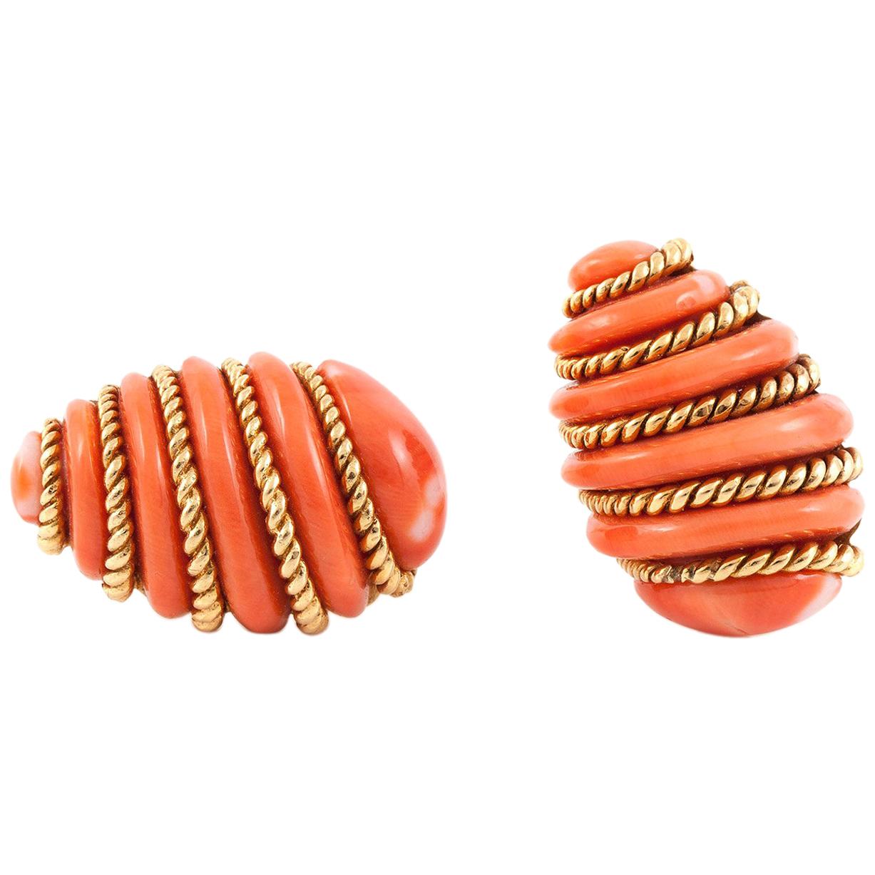 Verdura Coral Gold Wrapped Earrings