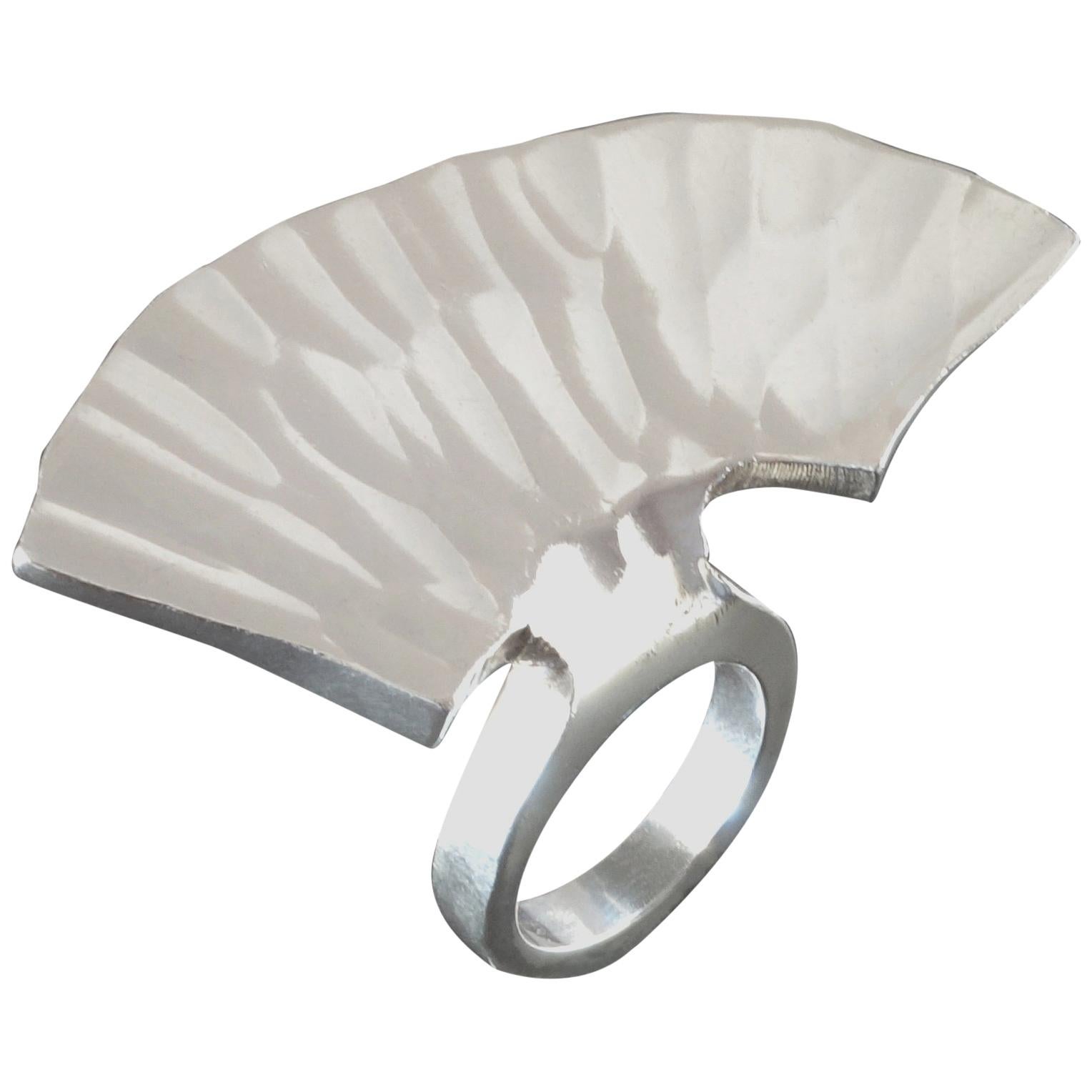 Rey Urban for Åge Fausing ‘Fluke’ Sculptural Scandinavian Modernist Silver Ring For Sale