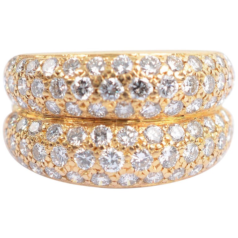Cartier Double Gold Band Ring with Diamonds For Sale at 1stDibs double gold ring