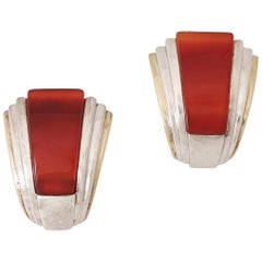 Puiforcat, Gold Silver and Carnelian Clip-On Earrings, circa 1970