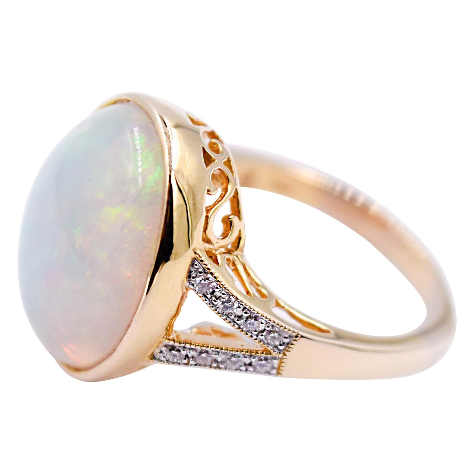 8.09 Carat Ethiopian Opal and White Diamond Statement Ring in 14 Karat Gold For Sale