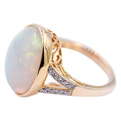 8.09 Carat Ethiopian Opal and White Diamond Statement Ring in 14 Karat Gold
