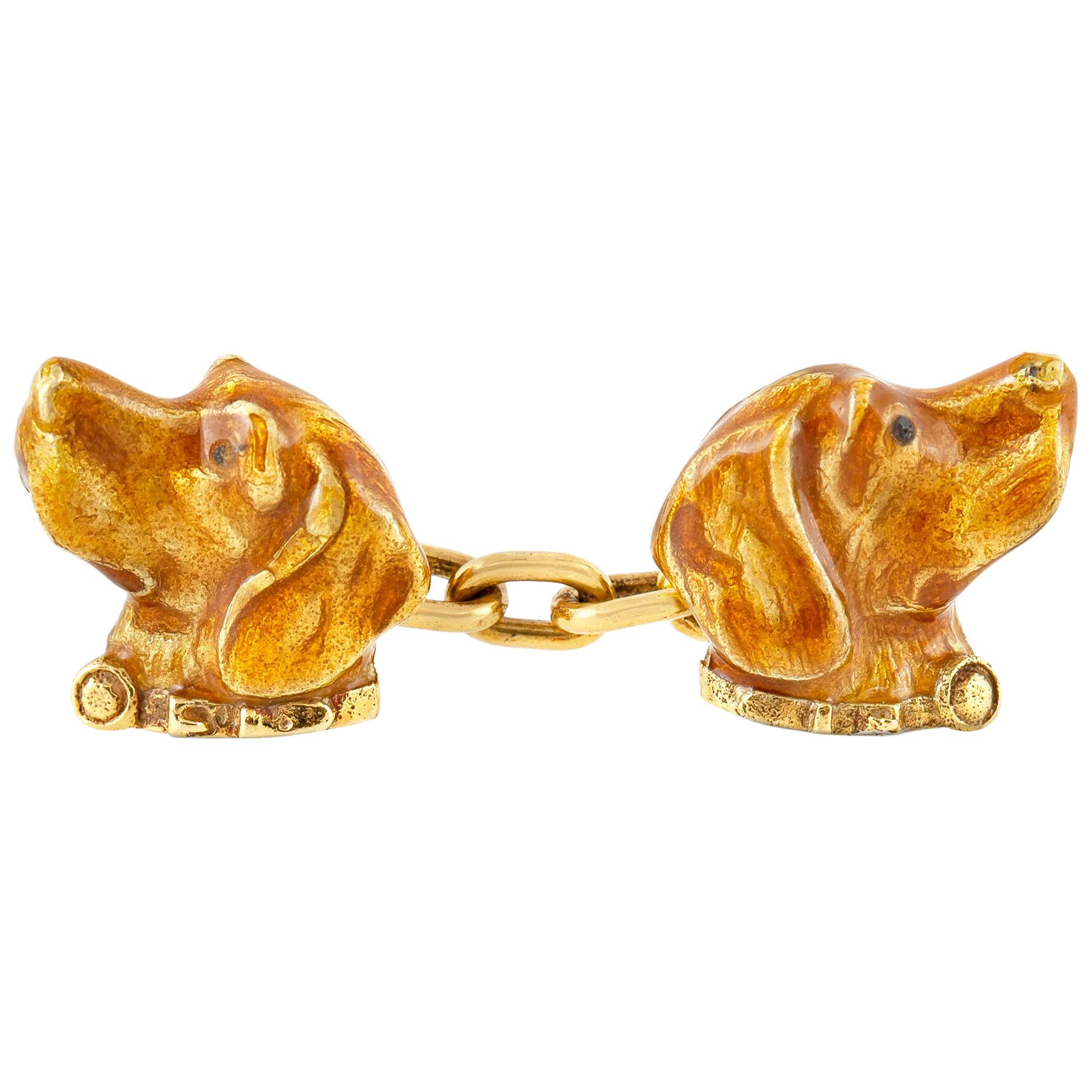 Art Nouveau Dog Head Enamel Cufflinks
