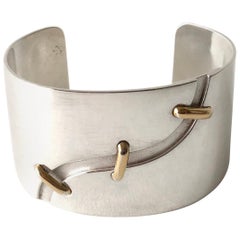 Jose Maria Puig Doria Sterling Silver Gold Spanish Modernist Cuff Bracelet