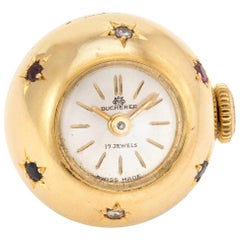 Vintage Bucherer Pendant Watch Gem Fob 18 Karat Gold Orb Charm Jewelry Nurse