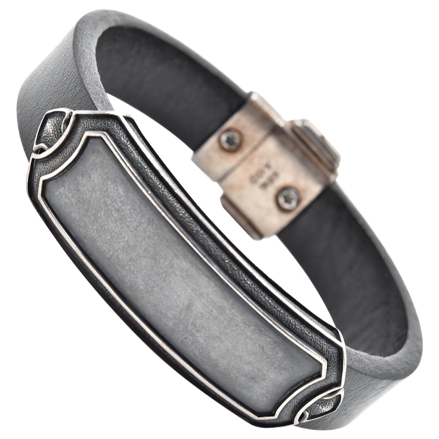 David Yurman Sterling Silver and Leather ID Bracelet