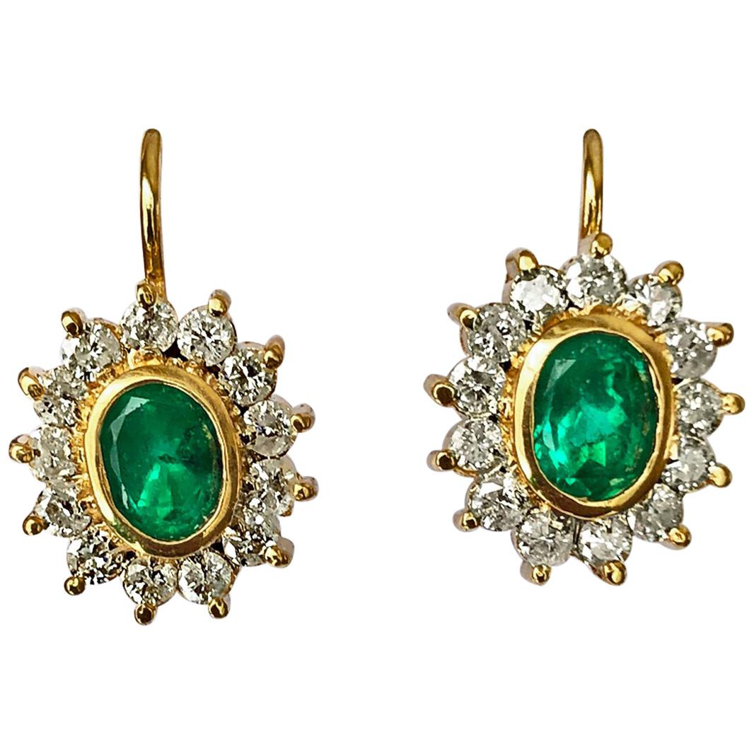 3.70 Carat Natural Colombian Emerald and Diamond Earrings 18 Karat Gold