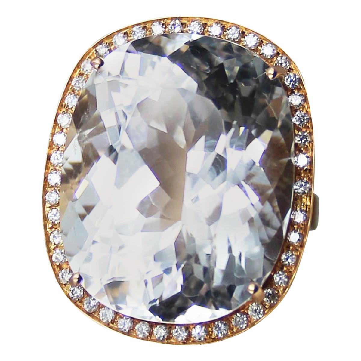 White Topaz Diamond Rose Gold Statement Ring For Sale