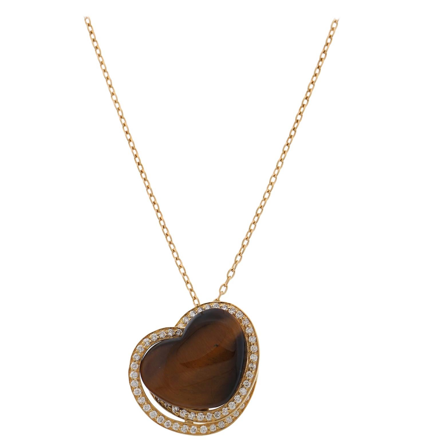 Roberto Coin Tigers Eye Heart Pendant with Diamonds