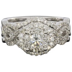 Used Helzberg White Gold Round Diamond Halo Engagement Ring Wedding Band Set