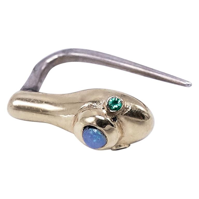 Boucles d'oreilles en forme de serpent avec opale, émeraude, or et argent, style victorien J Dauphin