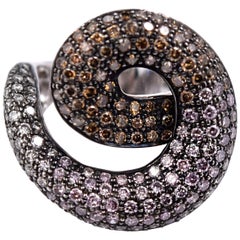 Sethi Couture 2.62 Carat Brown Pink White Diamond Ombre Swirl Ring in 18K Gold