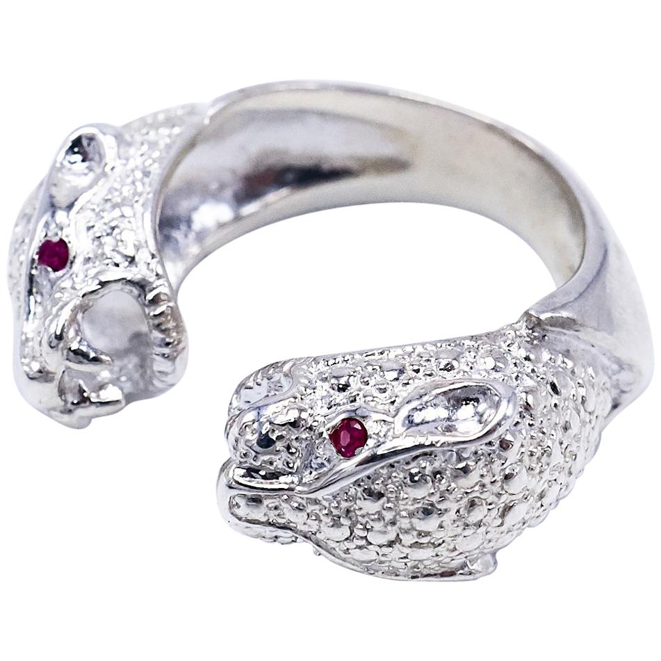 Jaguar Ring Animal Ruby Sterling Silver Cocktail  Ring J Dauphin For Sale