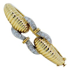 Vintage 14 Karat Yellow Gold Diamond Bangle Bracelet, 1.50 Carat