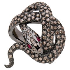 Sylvie Corbelin Signature Snake Ring in Patinated Silver and Diamonds