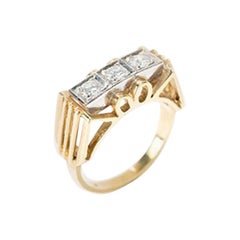 Diamond Bow-Shaped Ring, 14 Carat Yellow Gold, 1930s