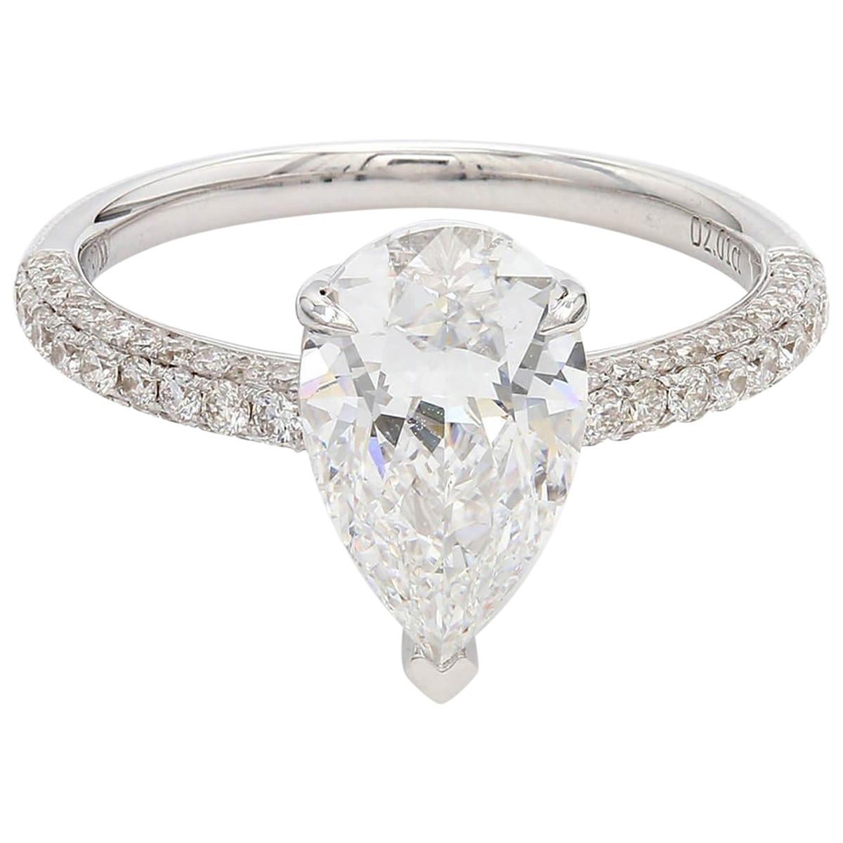 GIA Certified White Gold Pear Cut Diamond Ring, 2.45 Carat