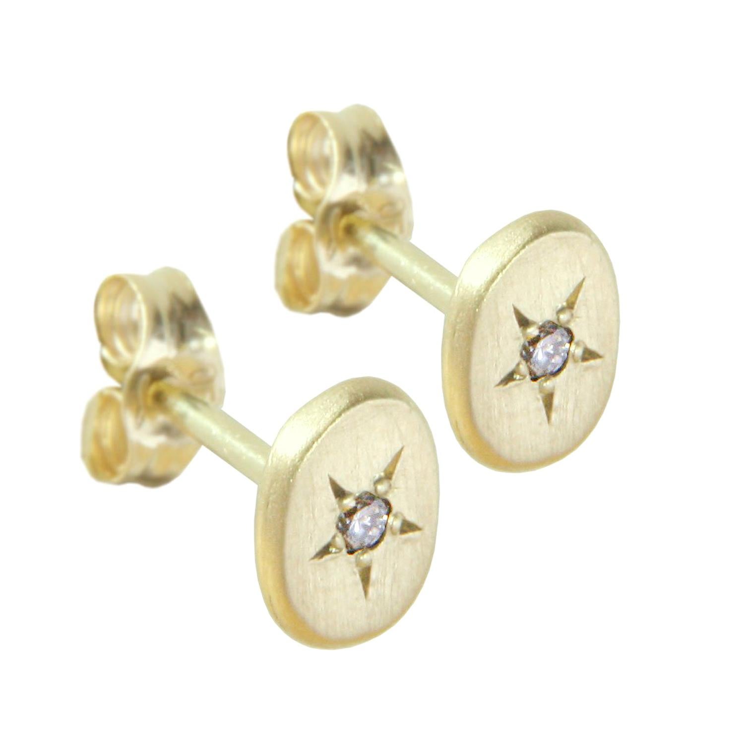 Sweet Pea 18k Yellow Gold Oval Stud Earrings with Diamond Set Stars