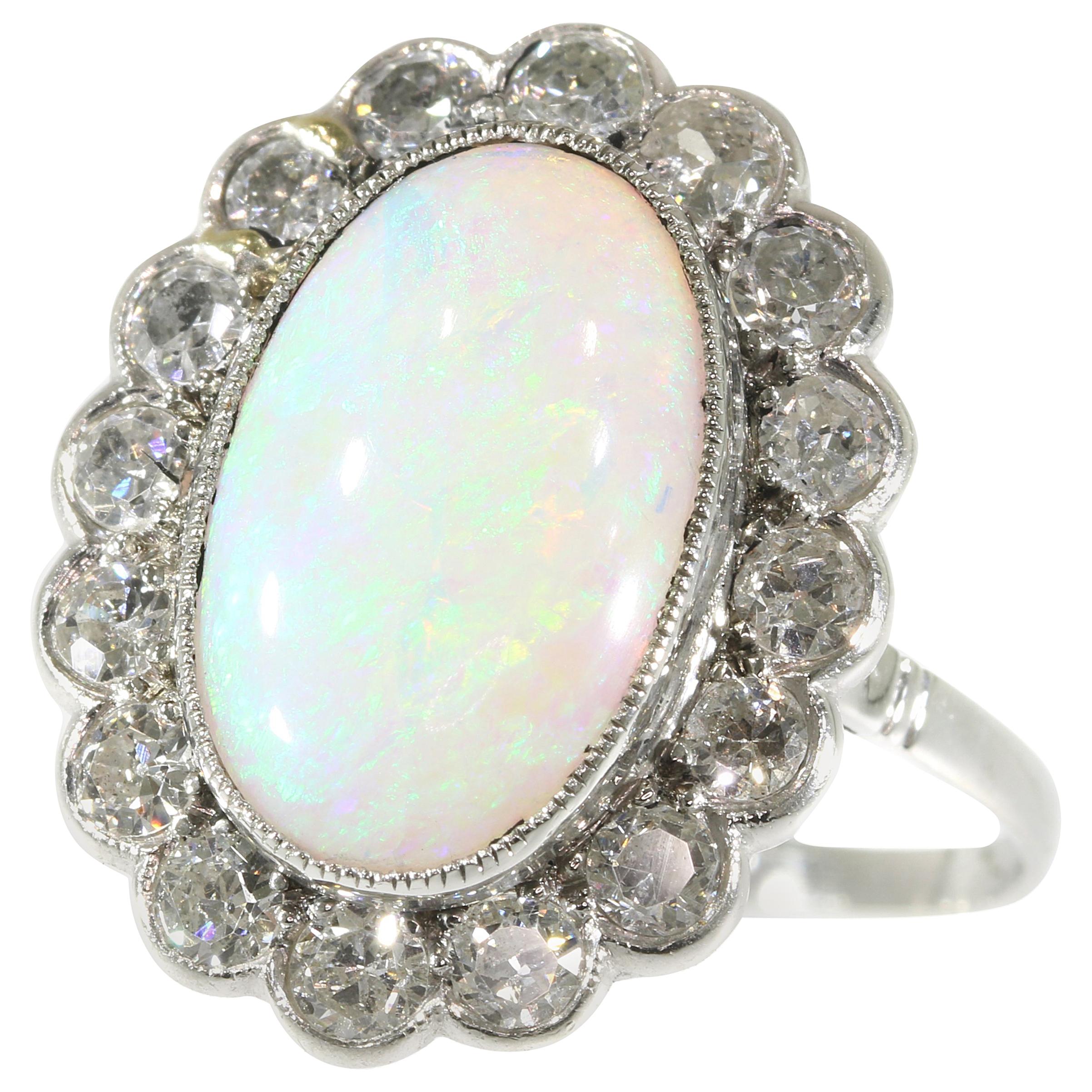 Vintage Diamond Opal Engagement Ring with a Total Carat Weight of 5.12 For Sale