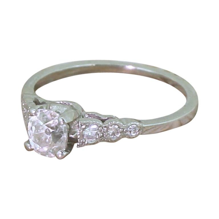 Art Deco 0.54 Carat Old Cut Diamond Platinum Engagement Ring