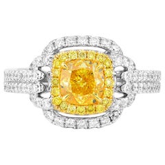 GIA Certified White Gold Fancy Vivid Yellow Cushion Cut Diamond Ring, 1.82 Carat