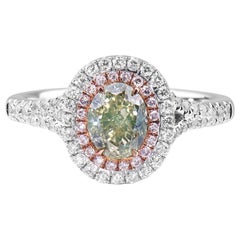 White Gold Oval Cut Green Diamond Ring, 1.47