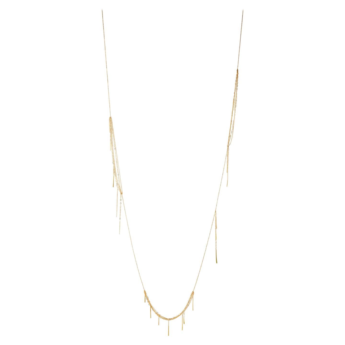 Sweet Pea Sycamore 18k Yellow Gold Long Necklace with Layered Chains and Bars For Sale