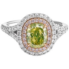 GIA Certified White Gold Cushion Cut Green Diamond Ring, 2.59 Carat