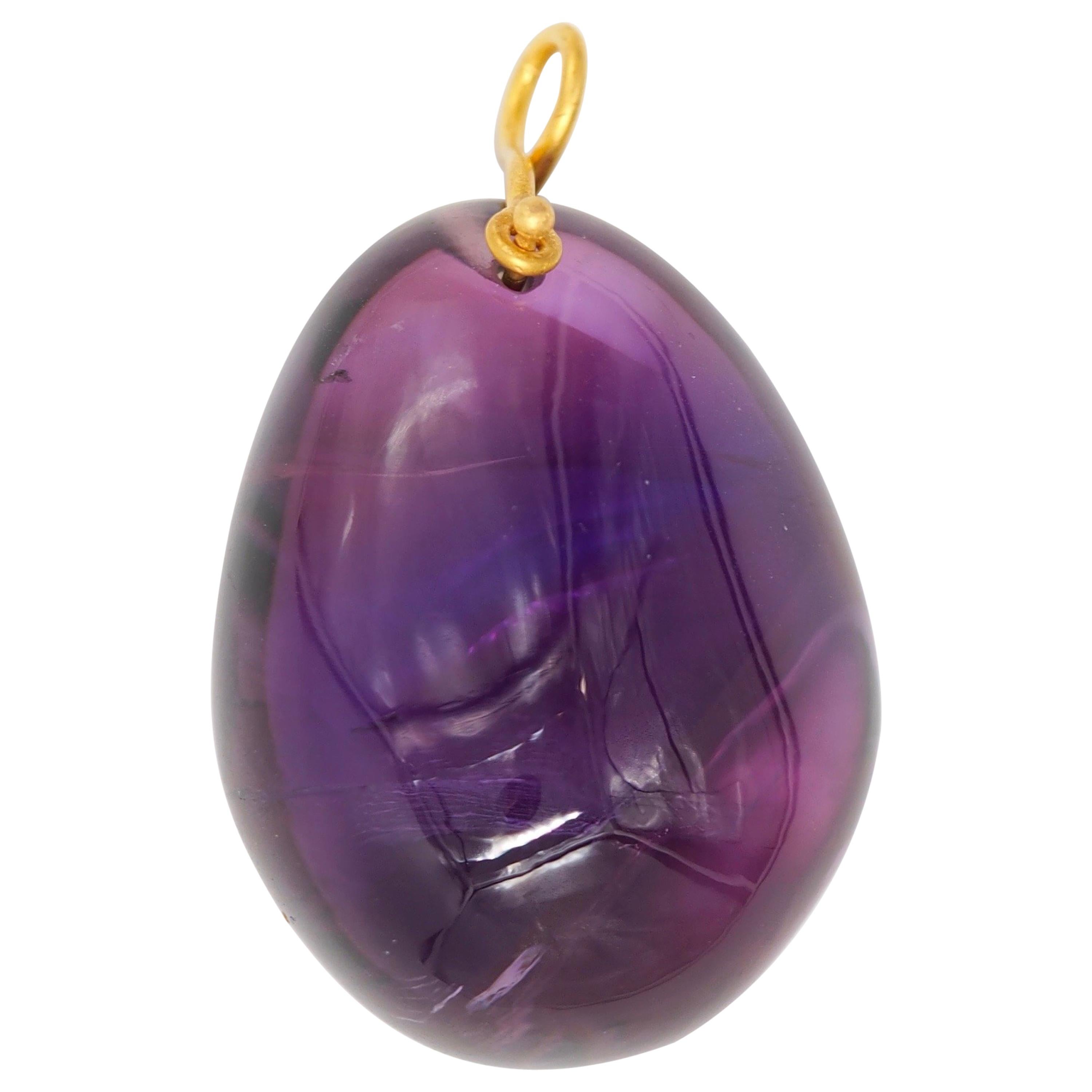 Hand Carved Extra Large Amethyst of 160 carats 22 Karat Gold Pendant