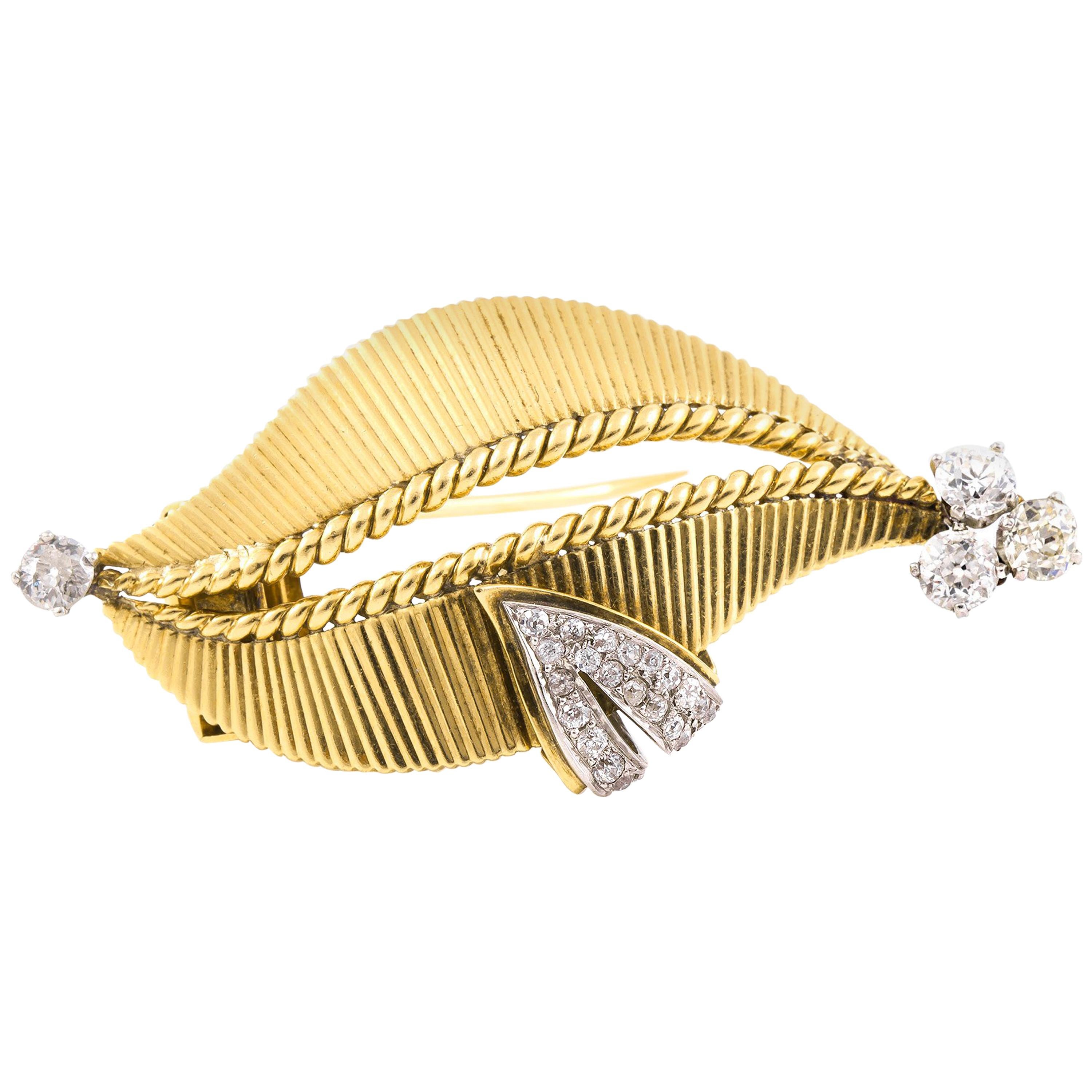 Cartier Gold Diamond Brooch For Sale