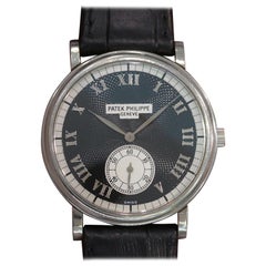 Vintage Patek Philippe Calatrava 18 Karat White Gold Black Dial