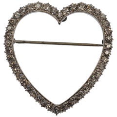 Antique Diamond Covered Platinum Heart Brooch Pin Pendant