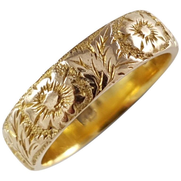 Victorian 18 Karat Yellow Gold Foliate Engraved Wedding